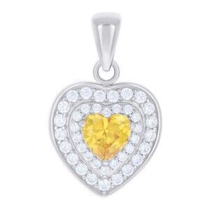 925 Sterling Silver Wo Yellow White Heart RND CubicZirconia Heart Charm Pendant